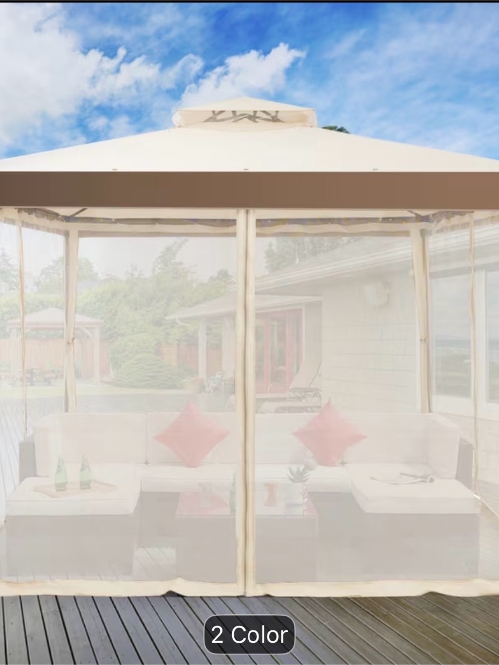 Outdoor Gazebo Canopy with Beige Mosquito Netting - Beige